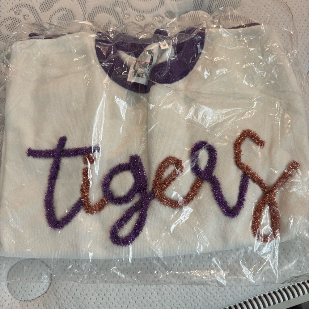 QUEEN OF SPARKLES Clemson Orange, White and Purple Sweater